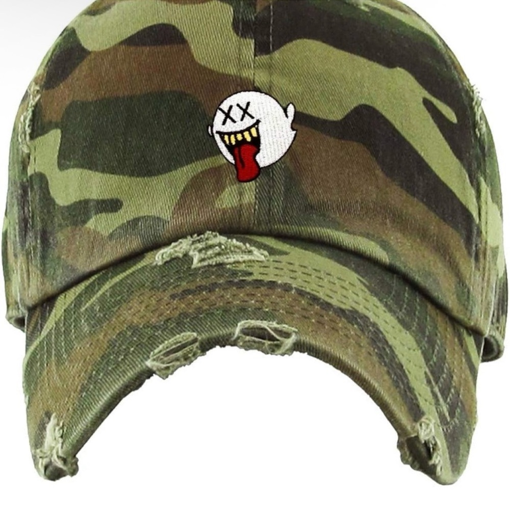 Camouflage Distressed Cap with Ghost Patch